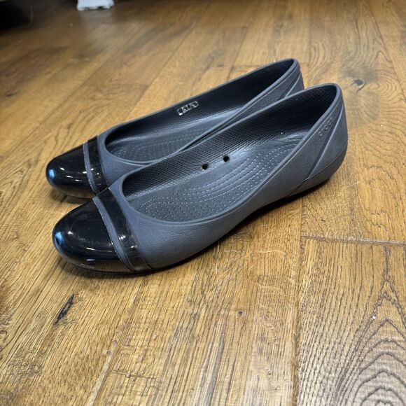 Crocs Black Cap Toe Ballet Flats Slip On 12300 Womens Size 9 Lightweight Shoes - Picture 3 of 6